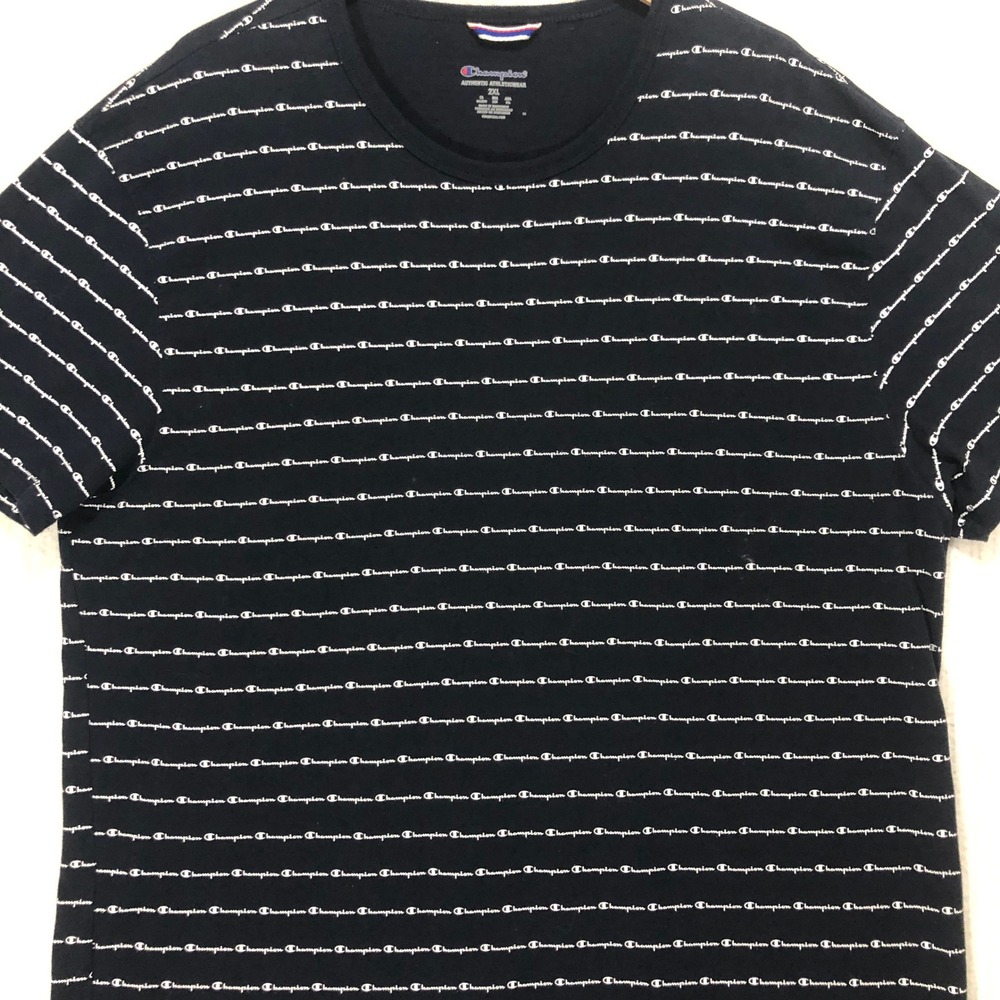 Champion Mens Navy Blue All Over Print Script‎ Logo T-Shirt 2XL AJ344Z